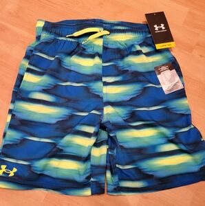 Under Armour Dynamic Blue and Neon Yellow Swim Shorts Boys Size Youth 14/16